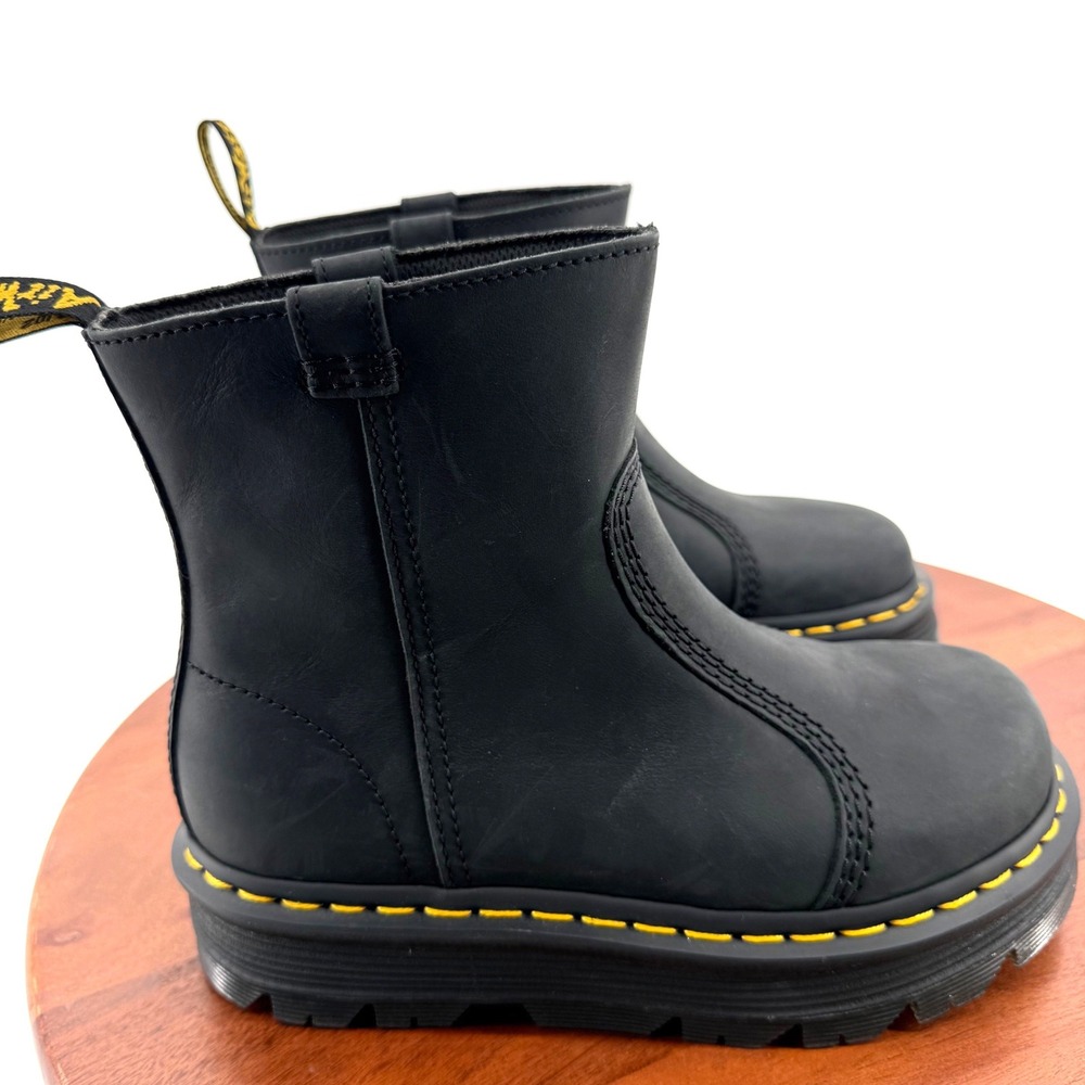 Dr. Martens Zebzag Rigger Boots Black Leather Platform Moto Pull On Women 6